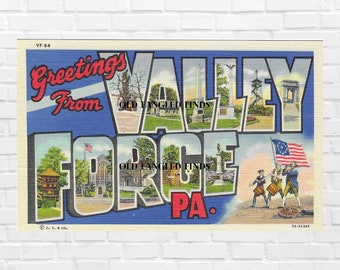 Digital Download Linen Postcard Greetings From VALLEY FORGE PA Digital Postcard Art