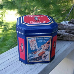 Planters Pennant Tin Mr. Peanut Hexagon Shaped Tin Vintage Advertising Tin 1993