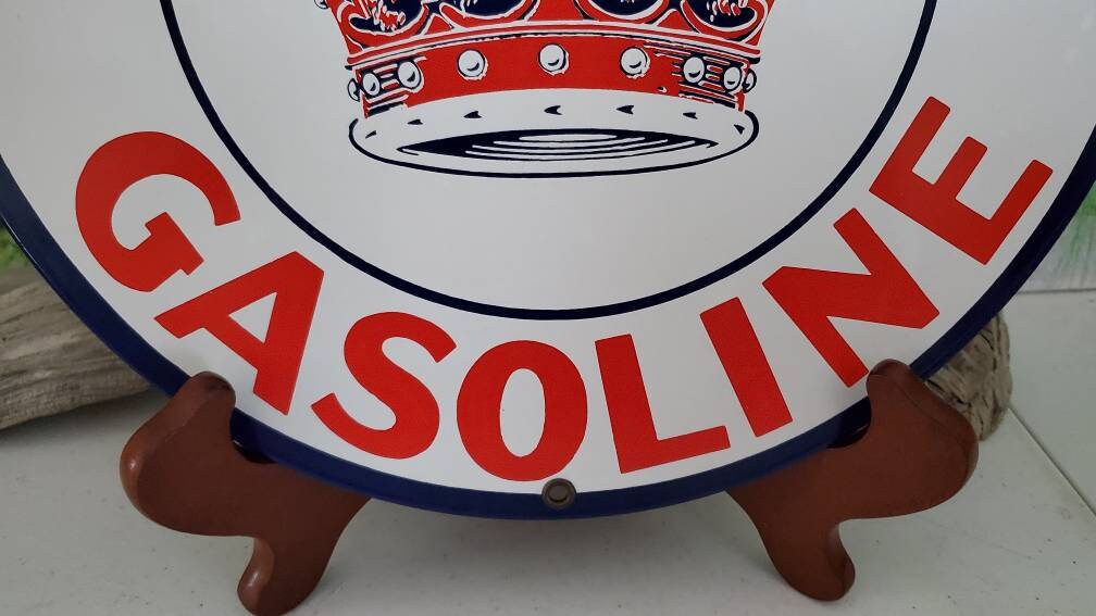 Ande Rooney Red Crown Gasoline Sign Round Advertising