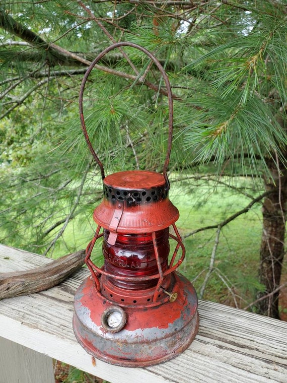 Antique Handlan Red Metal Lantern With Red Globe Laclede Gas