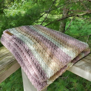 Crochet Baby Blanket Cotton & Acrylic Blend / Lap Blanket Lavender Pink, White, Brown / Baby Girl Shower Gift Ready to Ship  #6Pink