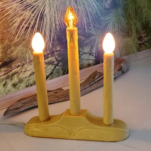 Vintage 3 Candle Electric Plastic Christmas Candelabra with Bulbs Tabletop 1960s Home Decor  #2911