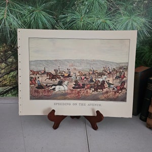 1952 Currier & Ives Lithograph: &quot;Speeding On The Avenue&quot;, Central Park