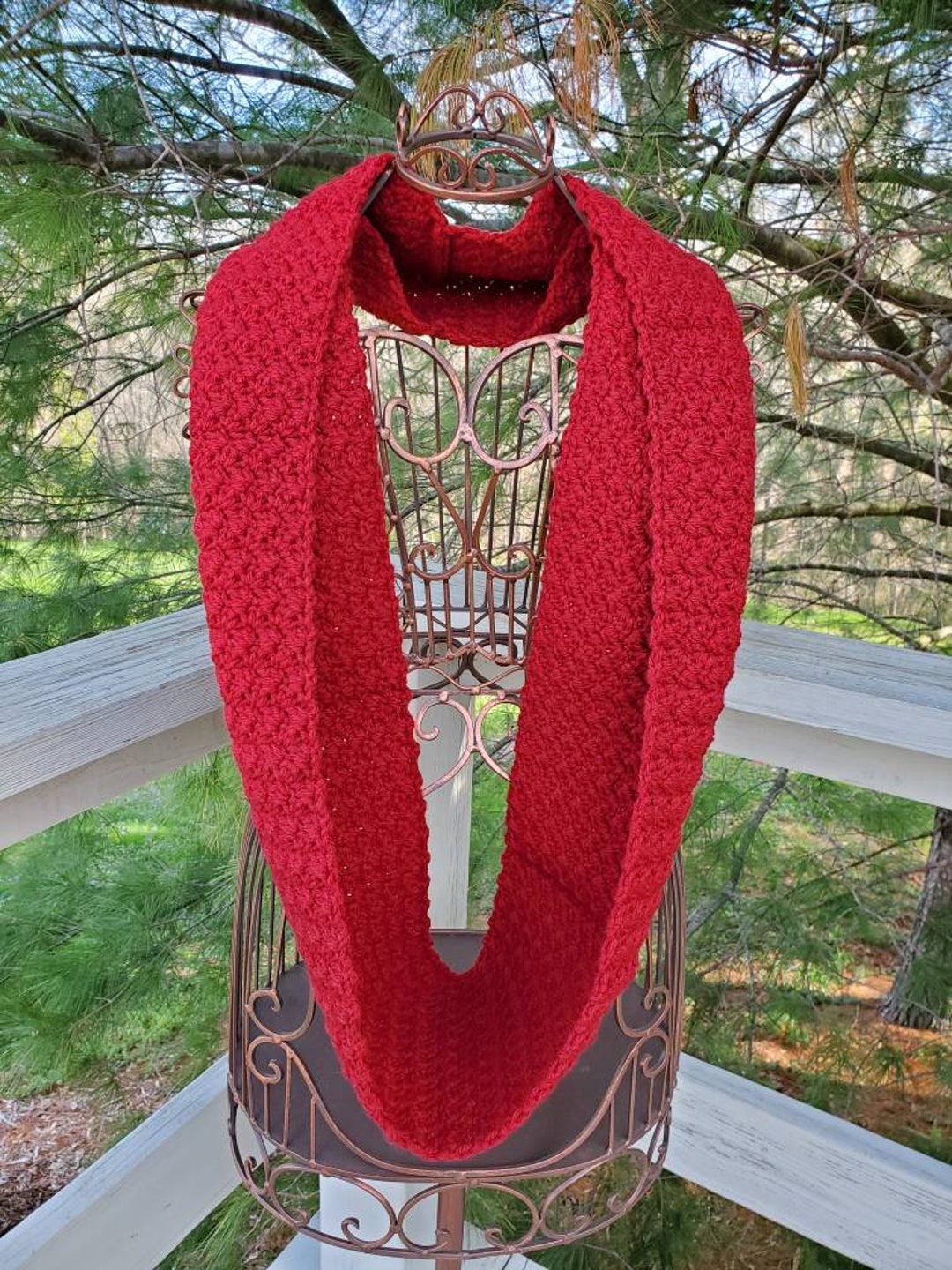 Cranberry Red Crochet Infinity Scarf: Winter Circle Scarf - Etsy