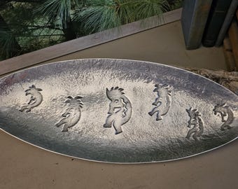Holland Boone Polished Oval Pewter Tray Kokopelli Figures  #5259