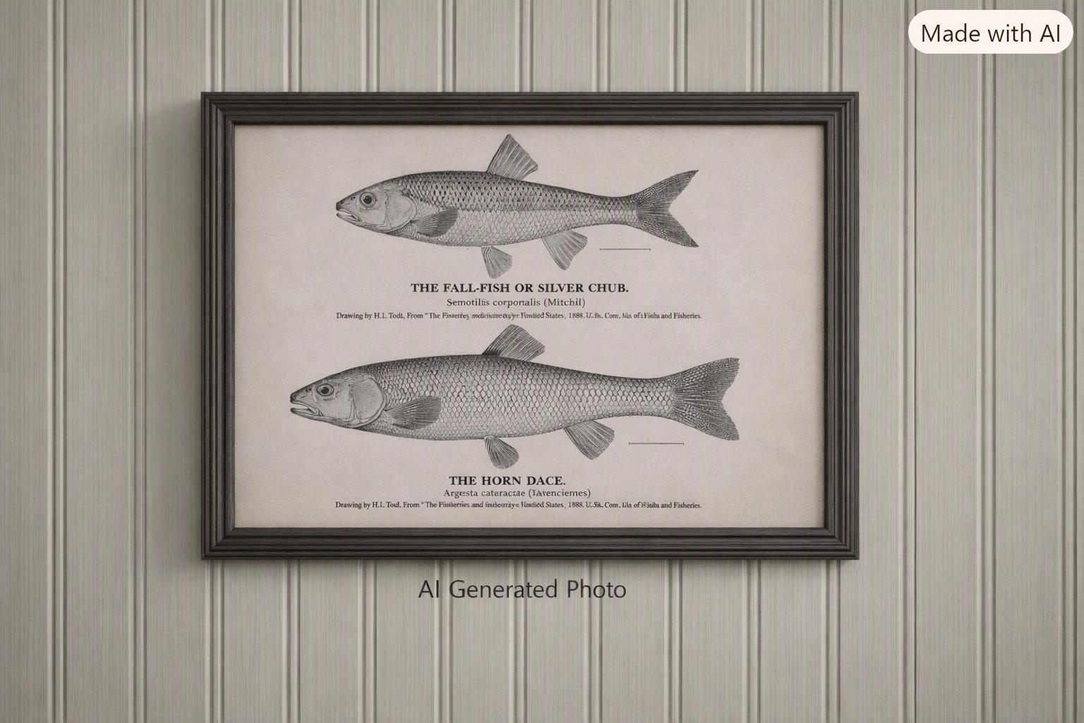 Antique Fish Lithograph, 1884 Silver Chub & Horn Dace Wall Art