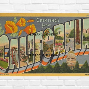 Digital Download Greetings From CALIFORNIA 1930er Jahre Leinen Postkarte Curt Teich 5,5 Zoll X 3,5 Zoll