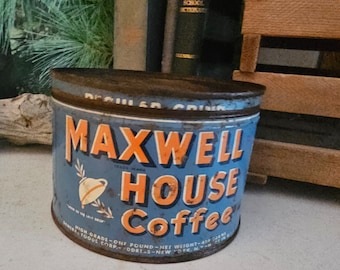 1940s Maxwell House Coffee Can: Vintage Advertising, Farmhouse Decor