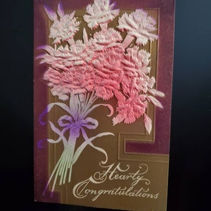 Hearty Congratulations  Embossed  Postcard with a Bouquet of Flowers Collectible Ephemera