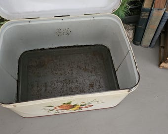 ブレッドボックス（ビンテージ） Vintage 1950s Decoware Bread Box: Red Lid, Fruit Motif, MCM