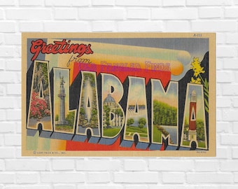 Digital Download Big Letters Greetings From ALABAMA Digital Postcard  Art