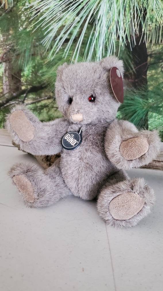 1986 Small Gray GUND 8 1/2 Inch Bear With Chest, Ear, & Tush Tag