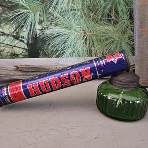 Red & Blue Hudson Sprayer mit grünem Glasbehälter Vintage Gartenwerkzeug #4531