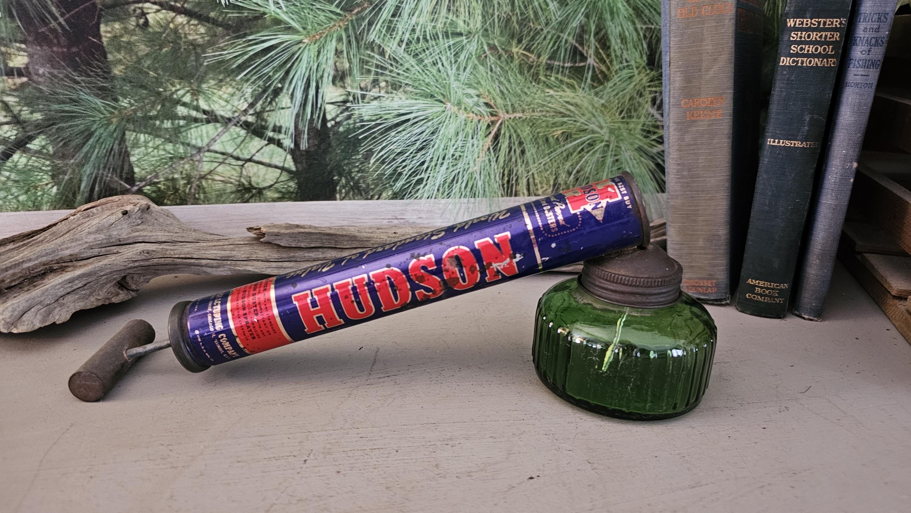 Red & Blue Hudson Sprayer With Green Glass Container Vintage