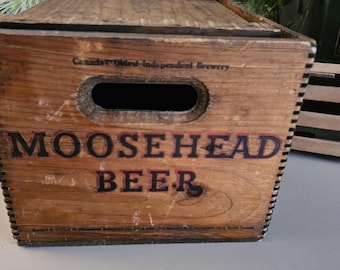 Vintage Moosehead Beer Crate: Canadian Lager, Wood Slide Lid Man