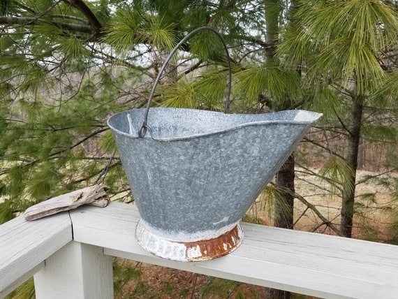 Ash Bucket Galvanized With Ribbed Sides Bail Handle Fireplace Etsy