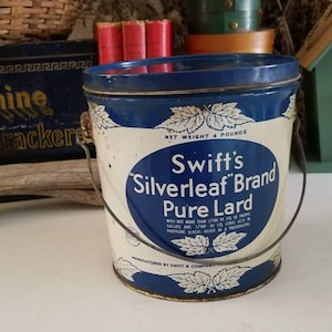 Swift&#39;s Silverleaf Brand Pure Lard Pail 4 Lb. Can Rustic Advertising Vintage Farmhouse Kitchen Decor