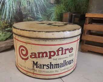 Antique Campfire Marshmallows Tin Made From The Campfire Corporation Chicago, Illinois Distressed Marshmallow Tin   #4021