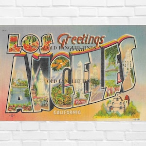 Téléchargement numérique grosses lettres de voeux de LOS ANGELES CALIFORNIE carte postale Carte postale numérique art fournitures de scrapbooking des années 1940 carte Curt Teich