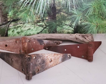 Set of 3 Large Distressed Barn Door Hinges: Rustic Hardware   #3086