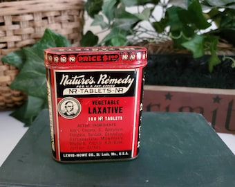 Antique Nature's Remedy NR Tablets Vegetable Laxative Tin / Collectible Medicine Tin  #1833