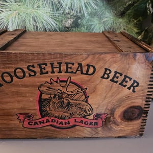 Vintage Moosehead Beer Crate: Canadian Lager, Wood Slide Lid Man