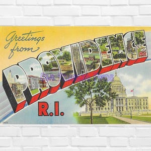 Cyfrowa pocztówka do pobrania z pozdrowieniami z PROVIDENCE, R. I. Pocztówka z dużymi literami 3 1/2 X 5 1/2 Berger Bros.