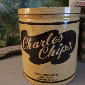 Vintage Charles Chips Potato Chip Can Advertising Tin, Kitchen Decor & Storage Empty  #4274