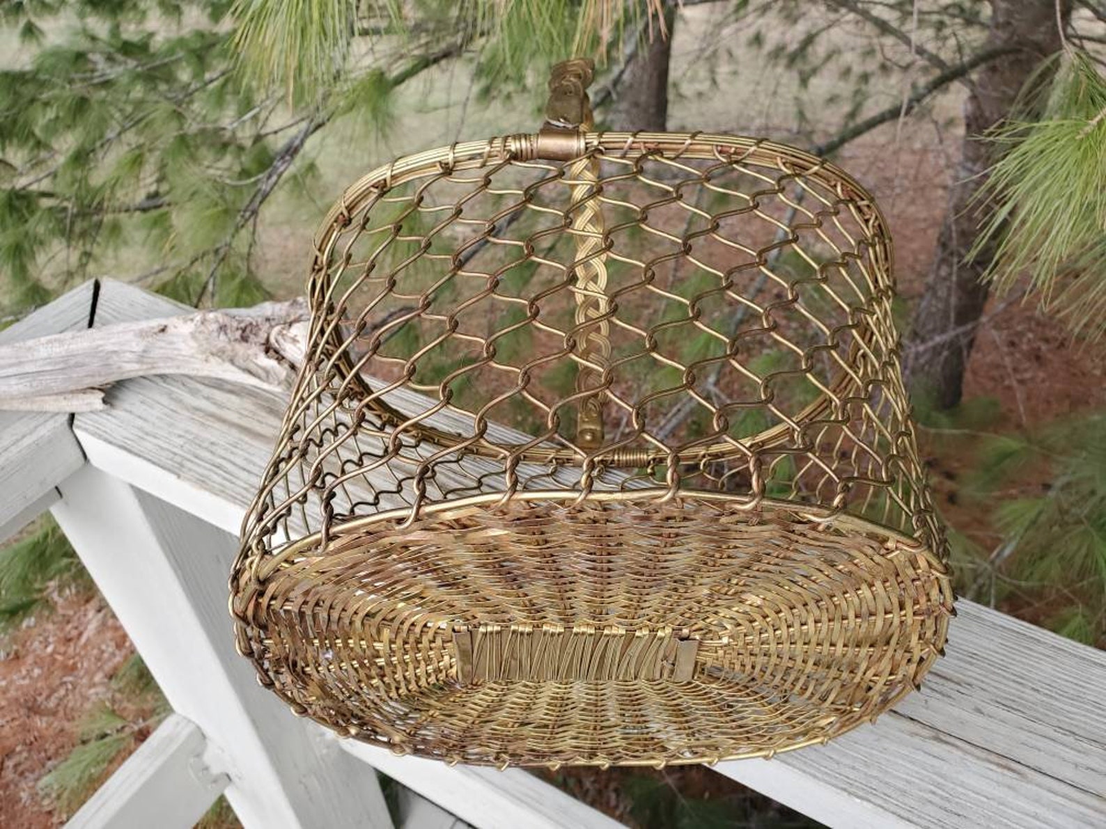 Woven Brass Basket Chicken Wire Style Body / Oval Brass Basket Etsy