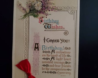 Antique Embossed Birthday Postcard: Floral Bouquet, Printed in Germany