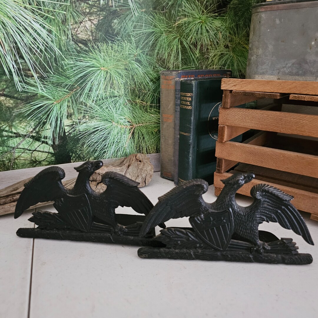 Pair of Eagle Cast Iron Bookends 1953 by Virginia Metalcrafters Spread Wings Vintage Office or
