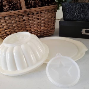 Jel-N-Serve White Tupperware 4 Piece Jello Set Tree & Star Tupperware Jello Design Set with Jello Plate Vintage Kitchenware  #1645