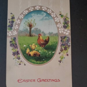 Easter Greetings Postcard Colorful Hens & Chicks  Antique Easter Postcard Embossed  Collectible Ephemera