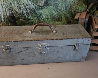 Vintage Distressed Blue Gray Metal Tackle Box: Two-Tray Tool Storage