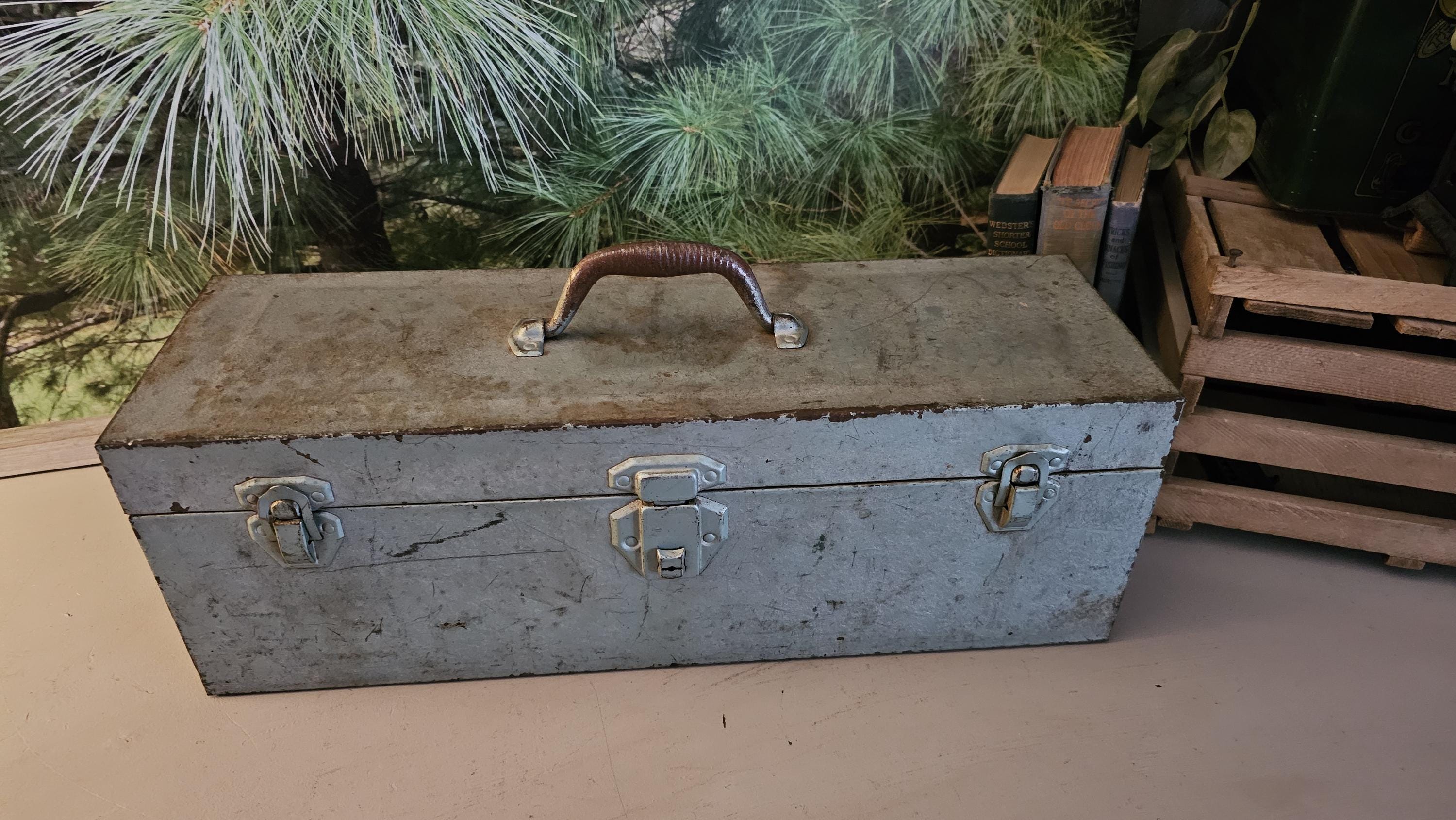 antique metal tackle box Vintage Fishing Rusty Exterior Sporting Goods Home Cabin Beach Decor Craft Box vintage tool & tackle boxes,