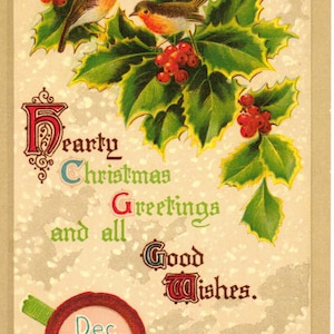 Vintage Christmas Postcard Christmas Greetings December 25 Collectible Ephemera