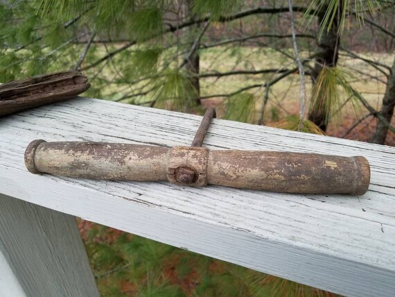 Old Rustic Forged Hay Hook With Wood Handle / Vintage Farm Tool