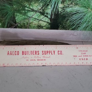 AAlco Metal Ruler Vintage Builders Supply St. Louis Advertising Ruler Red & White  #2719