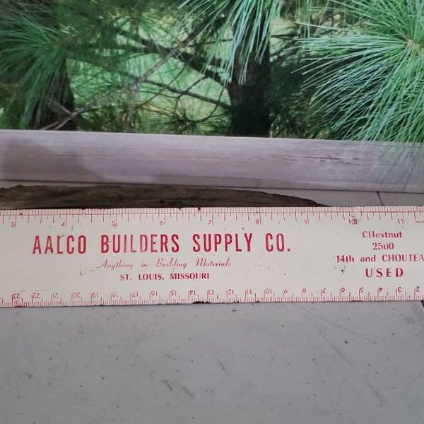 AAlco Metal Ruler Vintage Builders Supply St. Louis Advertising Ruler Red & White  #2719