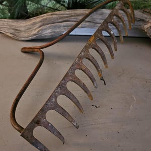 Rustic Cast Iron Rake Head: Distressed Farmhouse Garden Tool  #4689