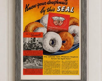 1930s Tested Quality Doughnuts Magazine Ad Art Deco Wall Art