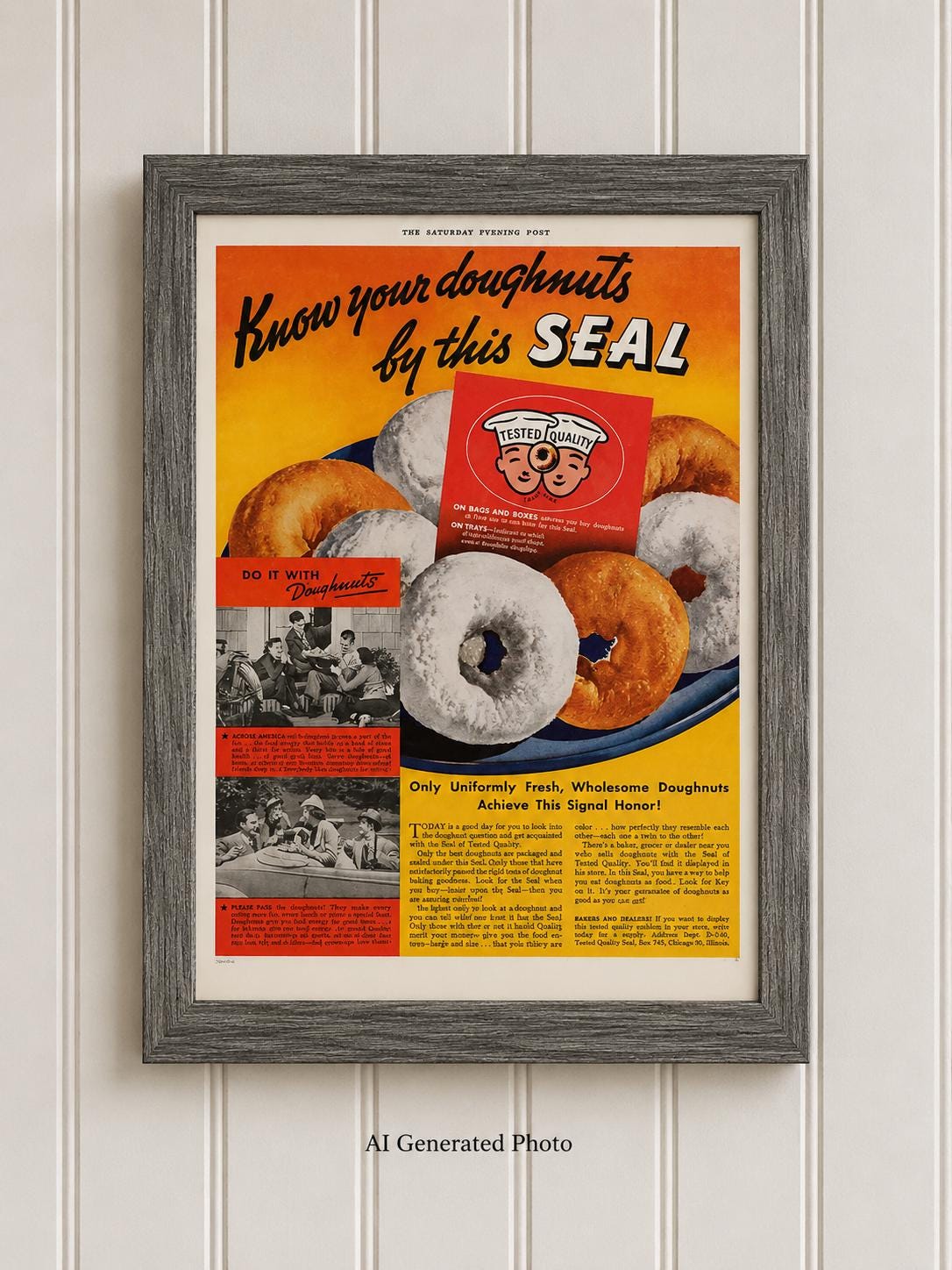 1930s Tested Quality Doughnuts Magazine Ad Art Deco Wall Art