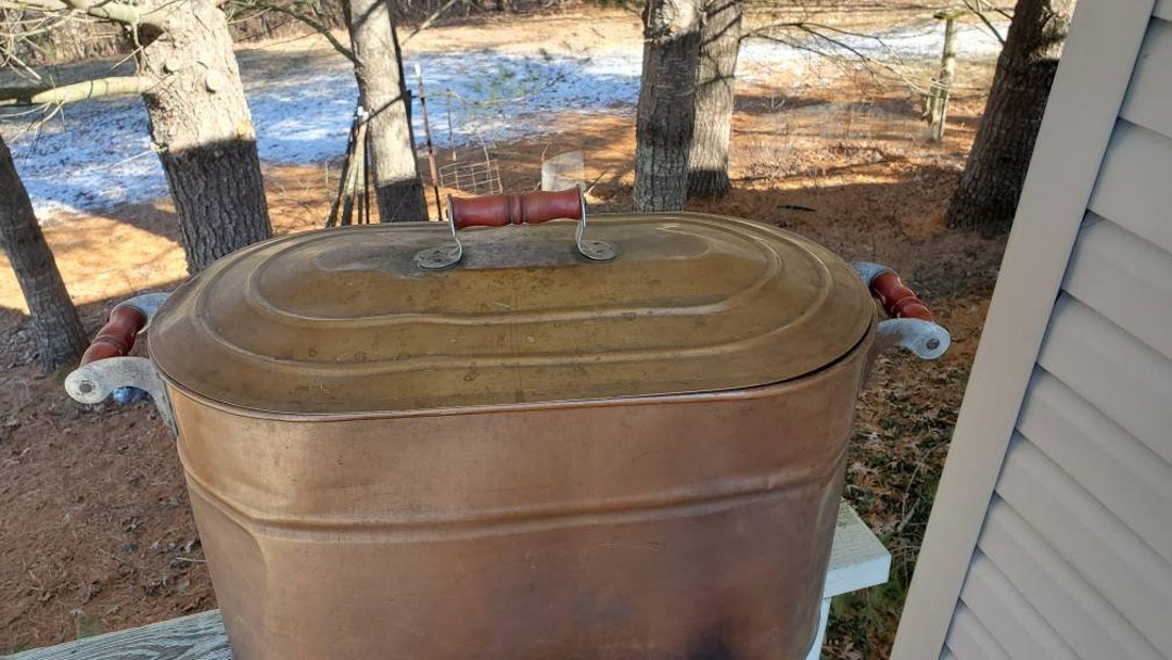 Antique Revere Copper Boiler With Copper Lid Wood Grips on