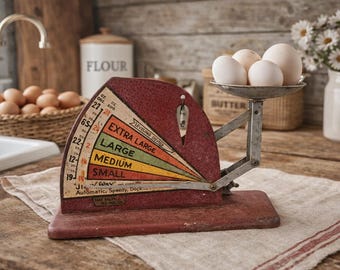 1940s Jiffy Way Egg Scale – Rustic Red Metal Farmhouse Decor  #4971