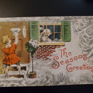 The Season&#39;s Greetings Embossed Postcard / Holiday Postcard