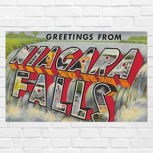 Digital Download Greetings From NIAGARA FALLS 1930s Leinen Postkarte Blau & Rot Curt Teich 5,5 Zoll X 3,5 Zoll
