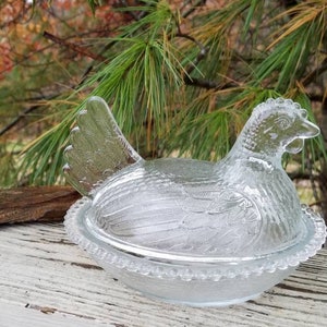 Clear Glass Chicken Hen on Nest by Indiana Glass Collectible Farmhouse Decor     #2