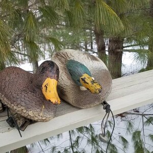 Set of 2 Male Female Flambeau Mallard Plastic Duck Decoys, Vintage Cabin Yard Decor image 7