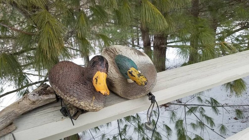 Set of 2 Male Female Flambeau Mallard Plastic Duck Decoys, Vintage Cabin Yard Decor image 7