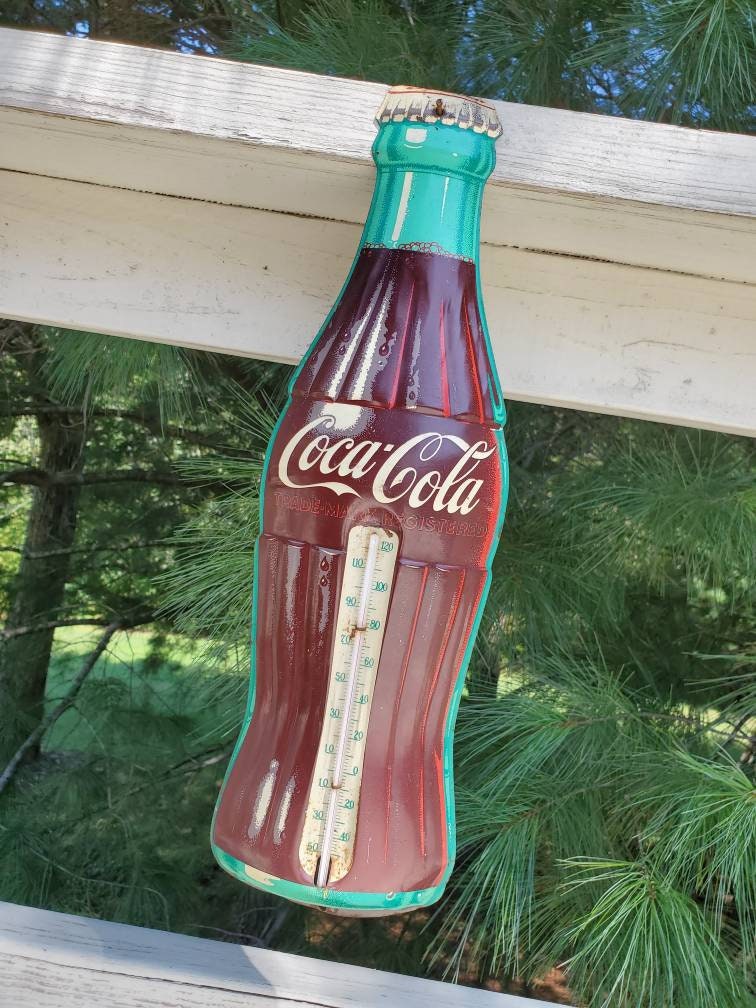 Vintage Coca Cola Hobbleskirt Bottle Thermometer Sign 